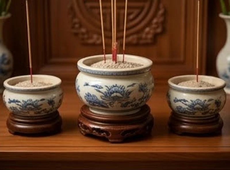 Vị trí đặt bát hương Thổ Công ở chính giữa bàn thờ và có kích thước lớn hơn bát hương gia tiên