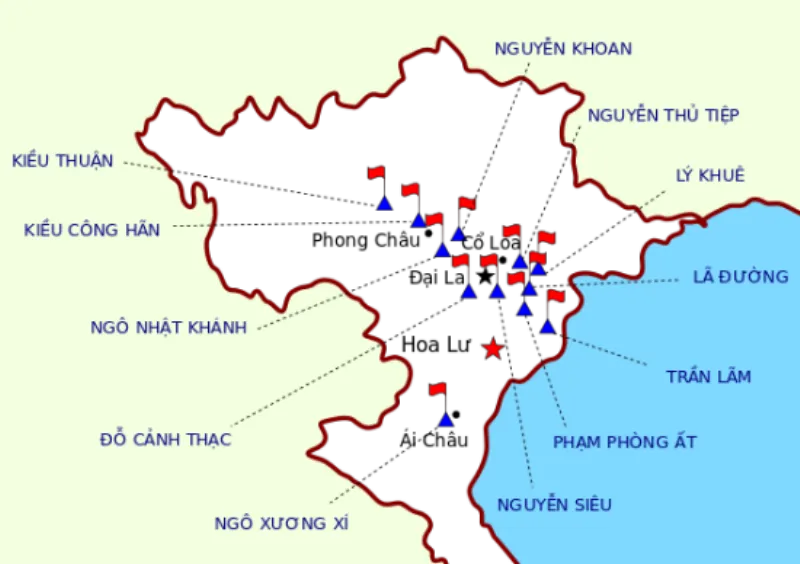 Vị trí chiếm đóng (dọc sông Hồng) của 12 vị bị gọi là “sứ quân”