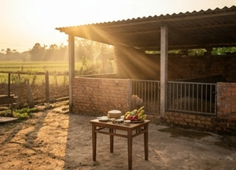 Văn khấn cúng chuồng heo chuẩn và cách sắm lễ đúng nghi thức 5 Bàn cúng chuồng heo được đặt ngay ngắn cách cửa chuồng hơn một mét trong không gian sạch sẽ