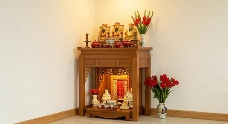 Vị trí đặt bàn thờ Thần Tài ở góc vuông 90 độ so với cửa chính để đón luồng sinh khí tốt nhất