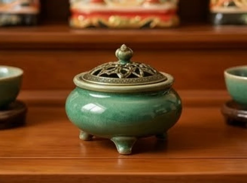 Cách bài trí bàn thờ Thần Tài cho tuổi Thìn: Tọa độ chuẩn 7 Bát hương gốm sứ được cố định ở vị trí chính giữa và cách mép ngoài của mặt bàn thờ