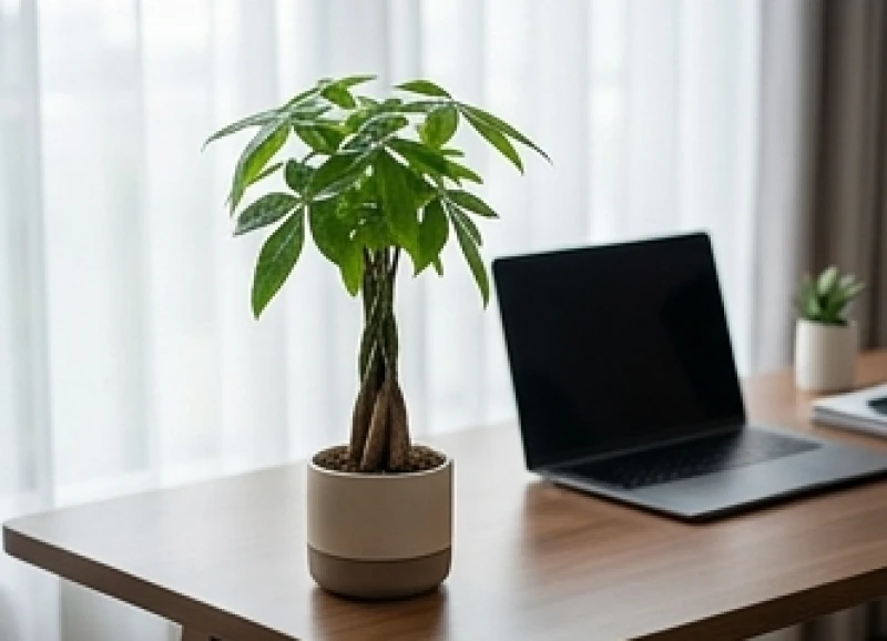 Cây trồng trong nhà hợp tuổi Sửu: Vị trí và định lượng nước 7 Chậu cây Kim Ngân mini thắt bím xinh xắn được bố trí gọn gàng ở mép bên trái của bàn làm việc