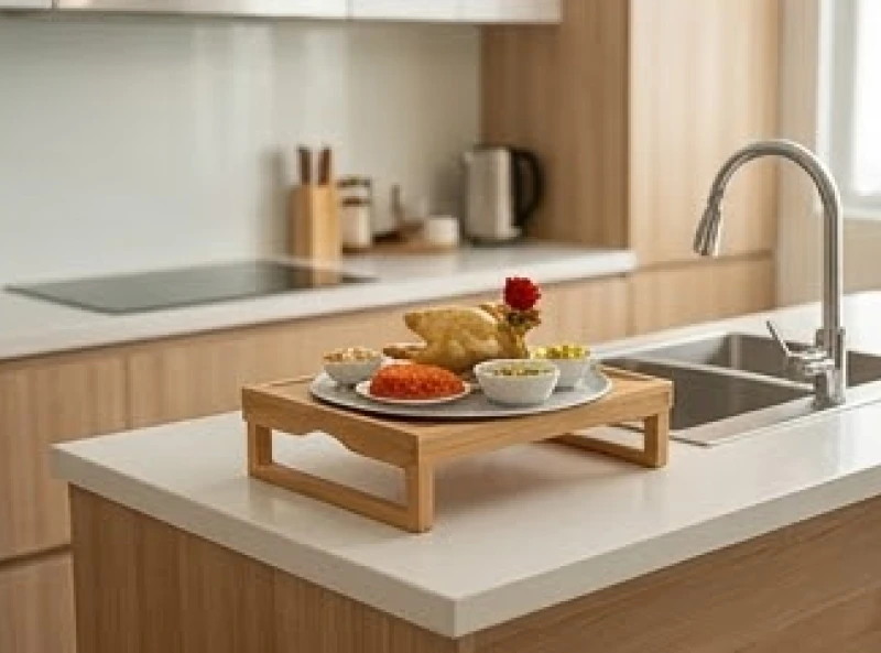 Mâm cúng rước Táo được đặt trên bàn cao trong bếp cách xa khu vực bồn rửa chén