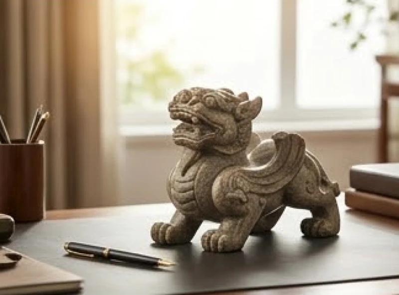 Tỳ Hưu phong thủy tuổi Thìn: chọn màu nạp âm và cách an vị 9 Bố trí tỳ hưu trên bàn làm việc tại vị trí cung Tài Lộc hướng ra ngoài
