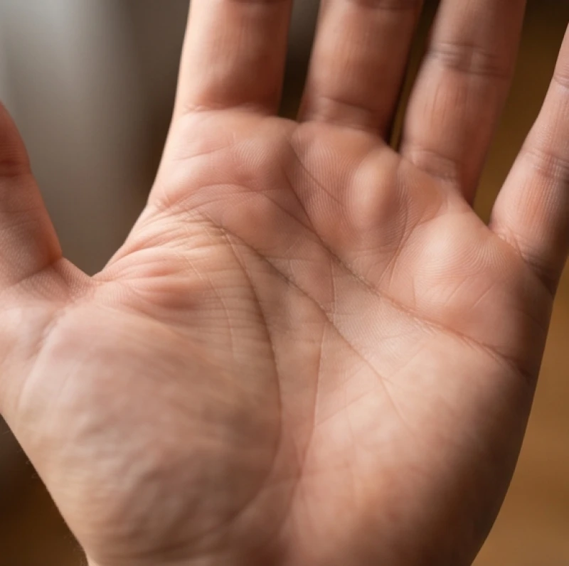 Lòng bàn tay nổi bật với đường chỉ tay tình duyên kéo dài từ ngón út đến ngón trỏ