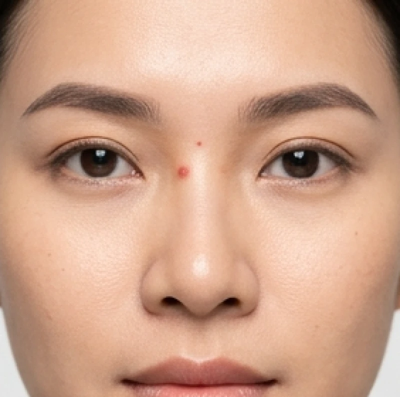 Cận cảnh ranh giới nốt ruồi giữa hai mắt từ ấn đường xuống sống mũi trên khuôn mặt nữ giới
