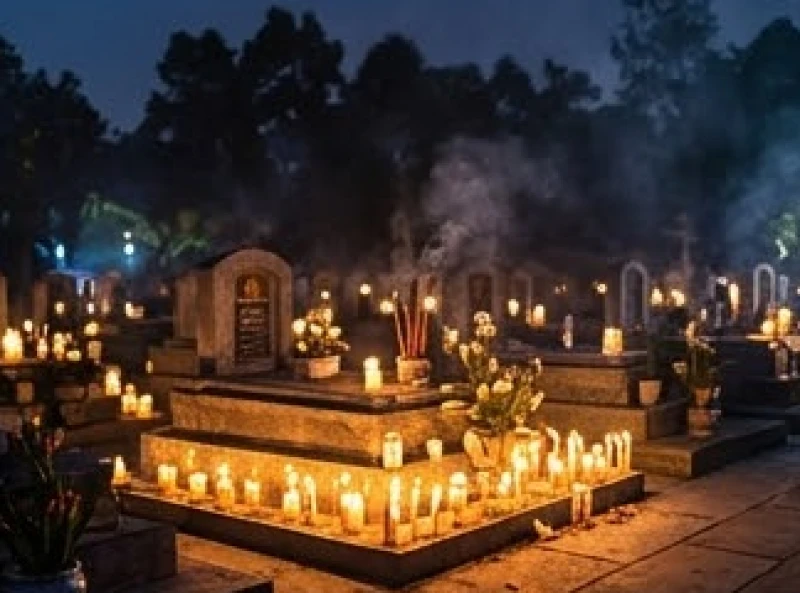 Hàng ngàn ngọn nến lung linh và khói nhang trong đêm viếng mộ Cô Sáu