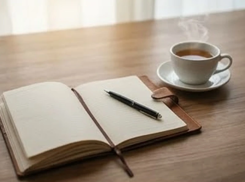 Mơ thấy người yêu hiện tại gặp lại người cũ: Điềm báo & ứng xử 7 Cuốn sổ tay mở sẵn trên bàn cùng một tách trà nóng tượng trưng cho sự bình tâm suy xét