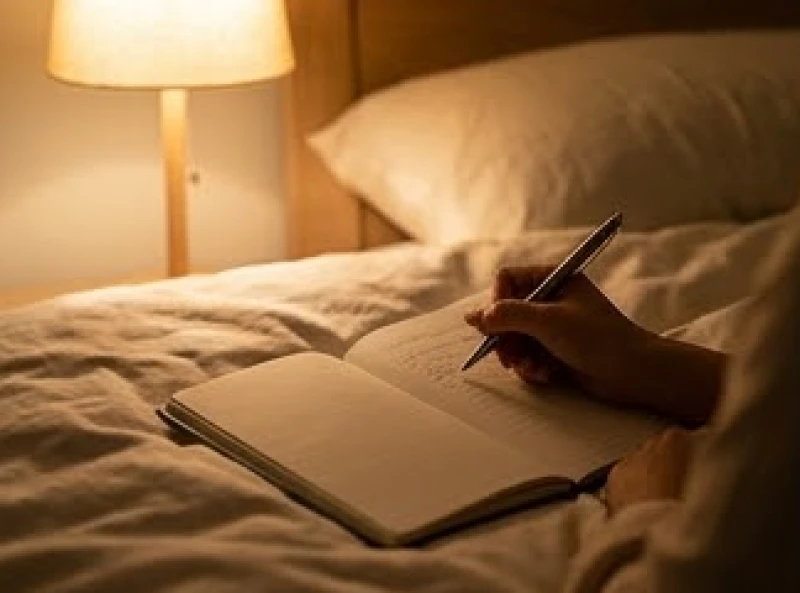 Mơ thấy người nhà chết: Điềm báo tâm linh & cách trấn an 9 Cuốn sổ tay nhật ký và cây bút đặt trên giường ngủ dưới ánh đèn vàng ấm áp giúp ghi chép cảm xúc