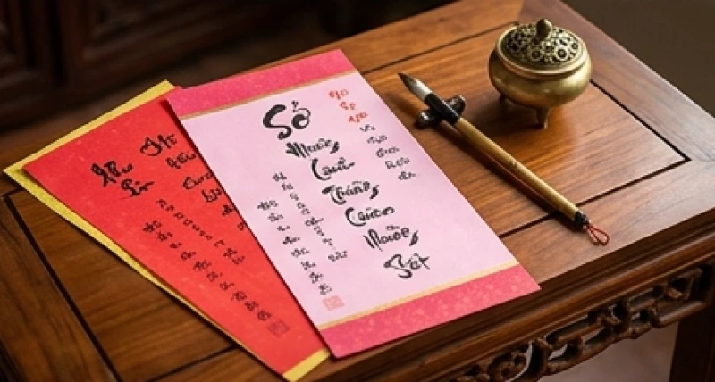 Văn khấn Công chúa Tiên Dung: Bài cúng và cách sắm lễ cầu duyên 6 Tờ sớ dâng lễ màu đỏ hồng được viết chữ nôm cẩn thận đặt cạnh nén nhang trầm chuẩn bị thỉnh cầu tình duyên