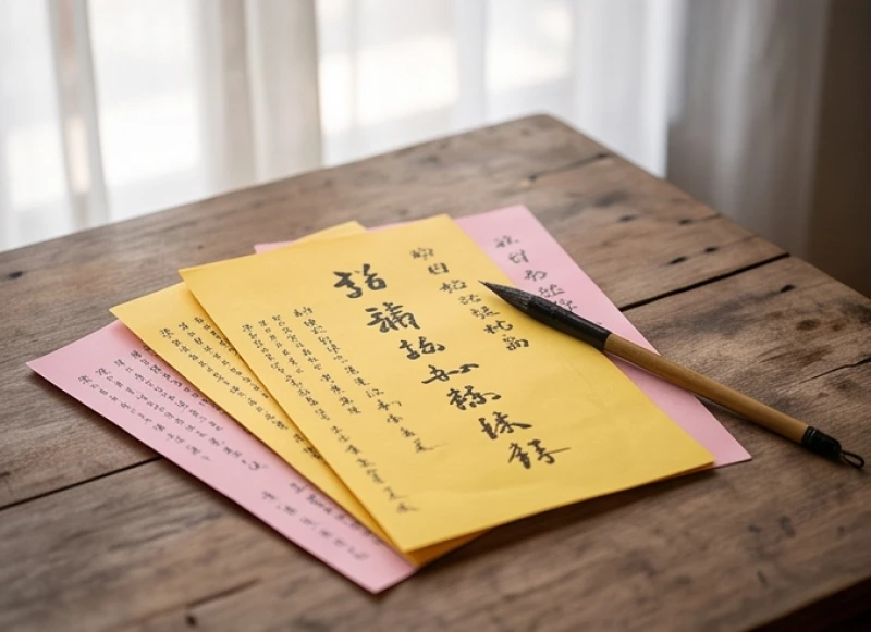 Lá sớ chữ Nho được viết cẩn thận với thông tin cá nhân rõ ràng chuẩn bị dâng kèm văn khấn cầu duyên Chùa Hà