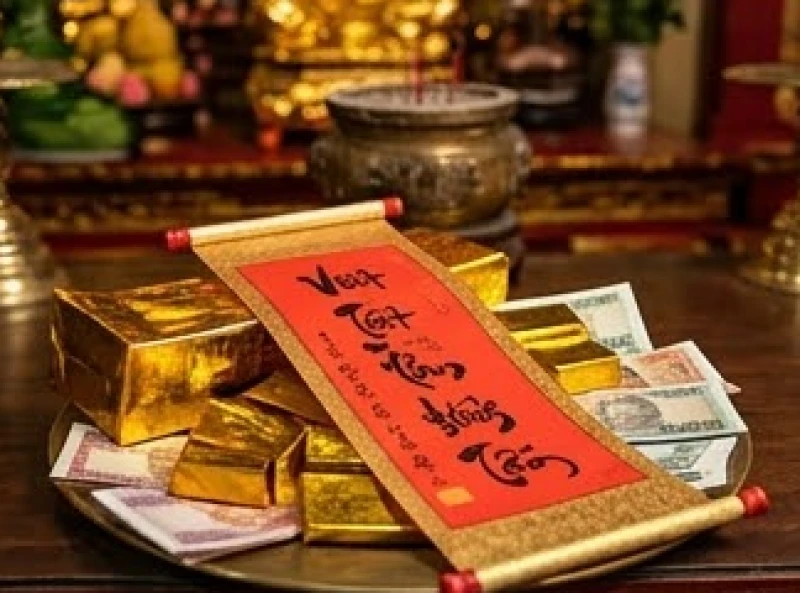 Bản sớ đỏ tấu trình vay vốn âm được đặt trang trọng trên mâm lễ dâng lên ban Bà Chúa Kho