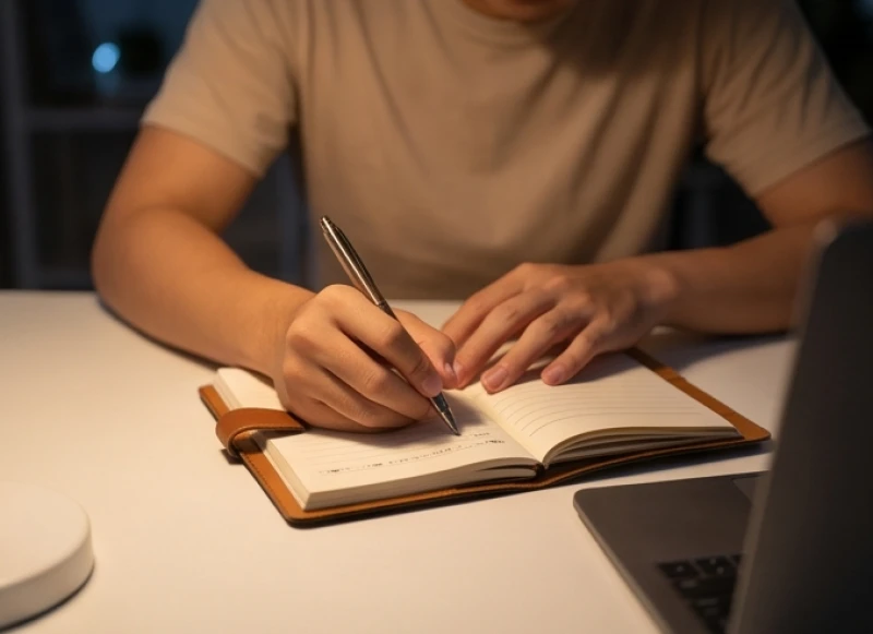 Bạn trẻ ghi chép những điều tích cực đã hoàn thành trong ngày vào sổ tay để giảm bớt áp lực đồng trang lứa
