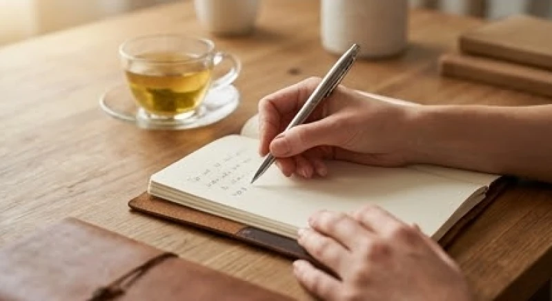 Đường trí đạo ngắn: Ý nghĩa, cách nhận diện và giải pháp khắc phục 7 Một người đang chậm rãi ghi chép các rủi ro cốt lõi vào sổ tay để kiểm soát cảm xúc