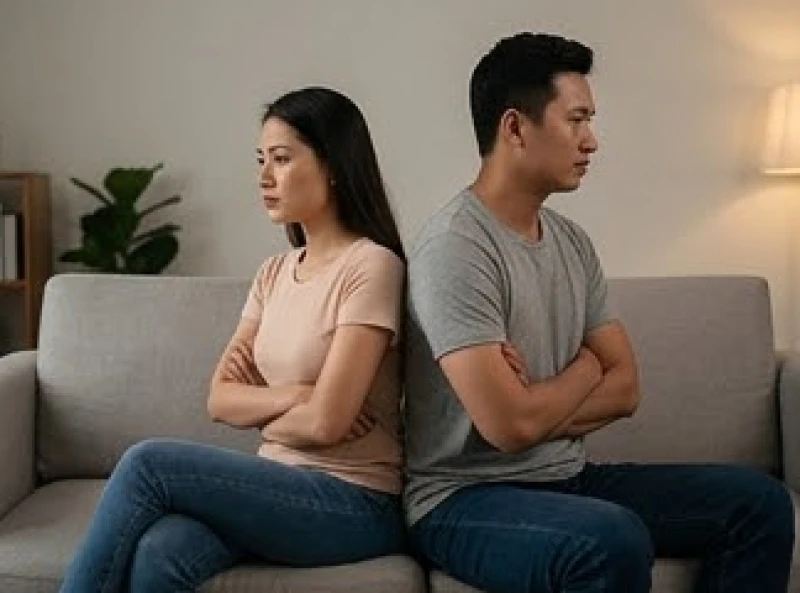 Mơ thấy vợ đi lấy chồng: Giải mã tâm lý & điềm báo theo bối cảnh 3 Hai vợ chồng ngồi quay lưng lại với nhau phản ánh sự rạn nứt trong giao tiếp hàng ngày