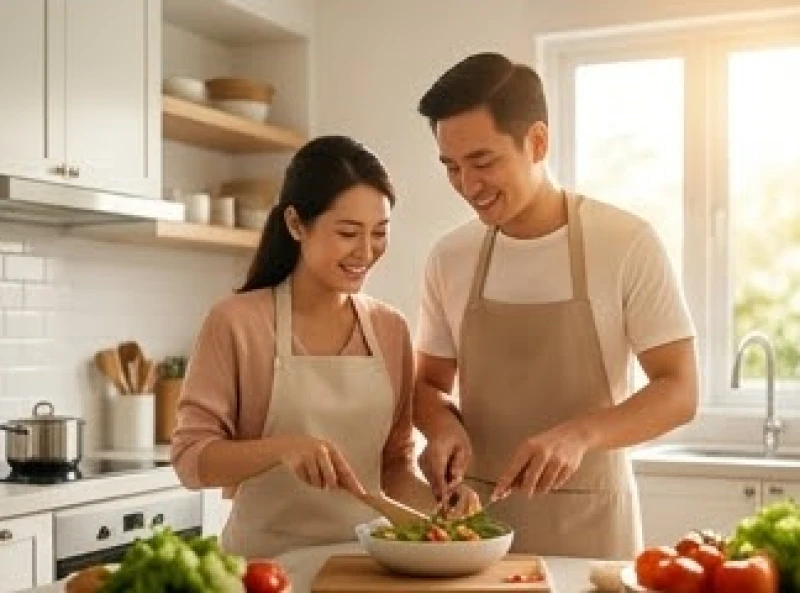 Tình duyên tuổi Thìn năm 2026: Lịch cưới hỏi và mẹo phong thủy 8 Đôi vợ chồng trẻ vui vẻ san sẻ công việc khi cùng nhau nấu ăn tại không gian bếp hiện đại
