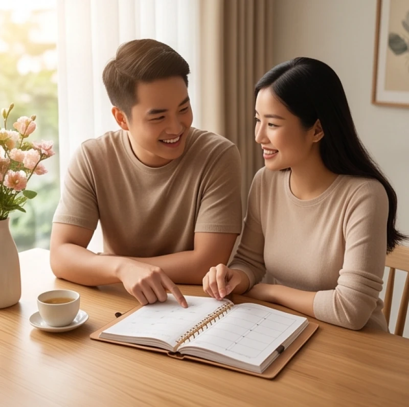 Hai vợ chồng trẻ cùng tuổi Bính Tý bàn bạc kế hoạch tài chính và sinh con