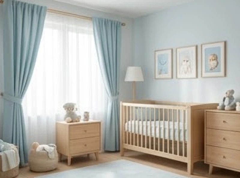 Không gian phòng ngủ của trẻ em được trang trí bằng rèm cửa màu xanh da trời mát mẻ thuộc hành Thủy
