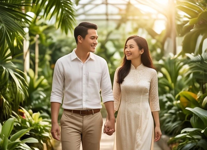 Tử vi trọn đời tuổi Giáp Tuất 1994 nữ mạng: Lộ trình & đại kỵ 9 Cặp vợ chồng nắm tay nhau bước đi trong khu vườn xanh mát tràn ngập ánh nắng