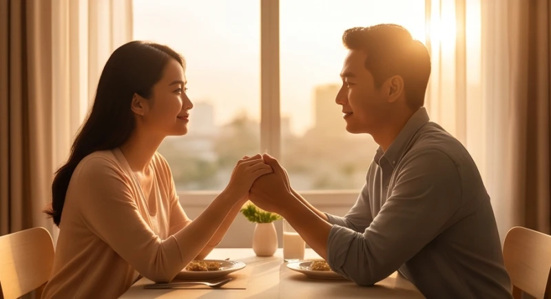 Cặp vợ chồng trẻ nắm tay nhau đầy hy vọng trong hành trình mong mỏi đón chào sinh linh mới