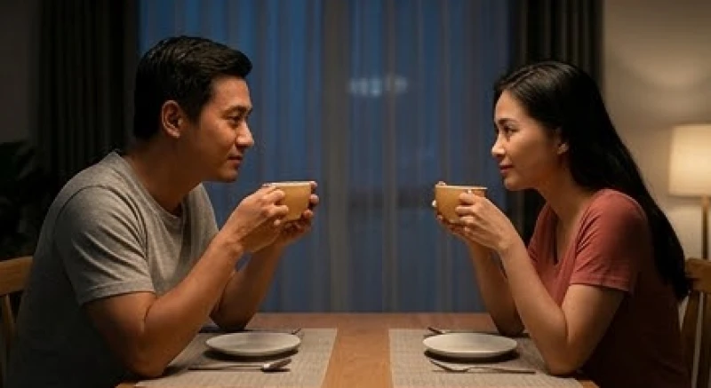 Mơ thấy chồng mình có con với người khác: Điềm báo & sổ mơ 7 Hai vợ chồng ngồi uống trà và bình tâm chia sẻ về những khúc mắc tâm lý sau cơn ác mộng