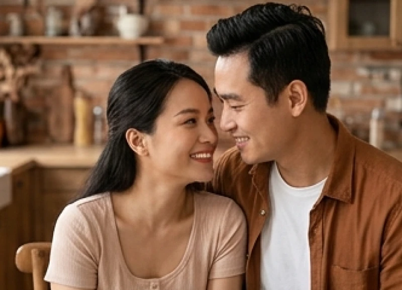 Tuổi Sửu sinh con tháng nào tốt: Đối chiếu ngũ hành từng tháng 6 Đôi vợ chồng trẻ mỉm cười âu yếm nhìn nhau trong không gian bếp ấm cúng