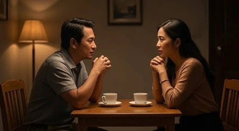 Mơ thấy sét đánh người thân: Giải mã theo vai vế & số tài lộc 3 Hai vợ chồng ngồi đối diện nhau uống cà phê và chia sẻ chân thành để giải quyết những bất đồng