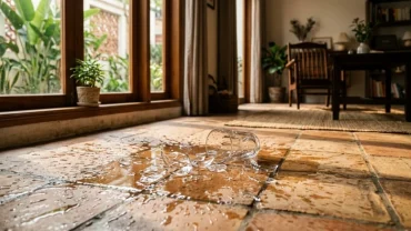 Hình ảnh chiếc cốc thủy tinh vỡ vụn trên sàn nhà giúp giải đáp thắc mắc vỡ cốc là điềm gì