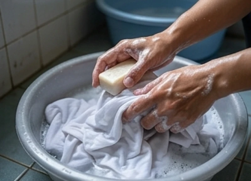Đôi bàn tay vất vả vò sạch từng vết ố trên áo sơ mi trắng thể hiện sự nỗ lực cá nhân bền bỉ