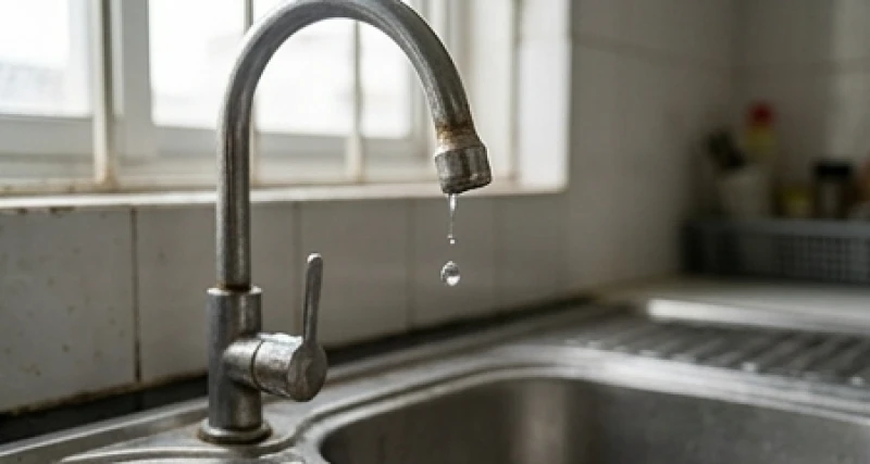 Ống nước bị vỡ là điềm gì: Phân biệt vị trí & cách hóa giải 2 Vòi nước inox cũ kỹ rỉ sét đang nhỏ từng giọt nước xuống bồn rửa chén do ron cao su bị mòn
