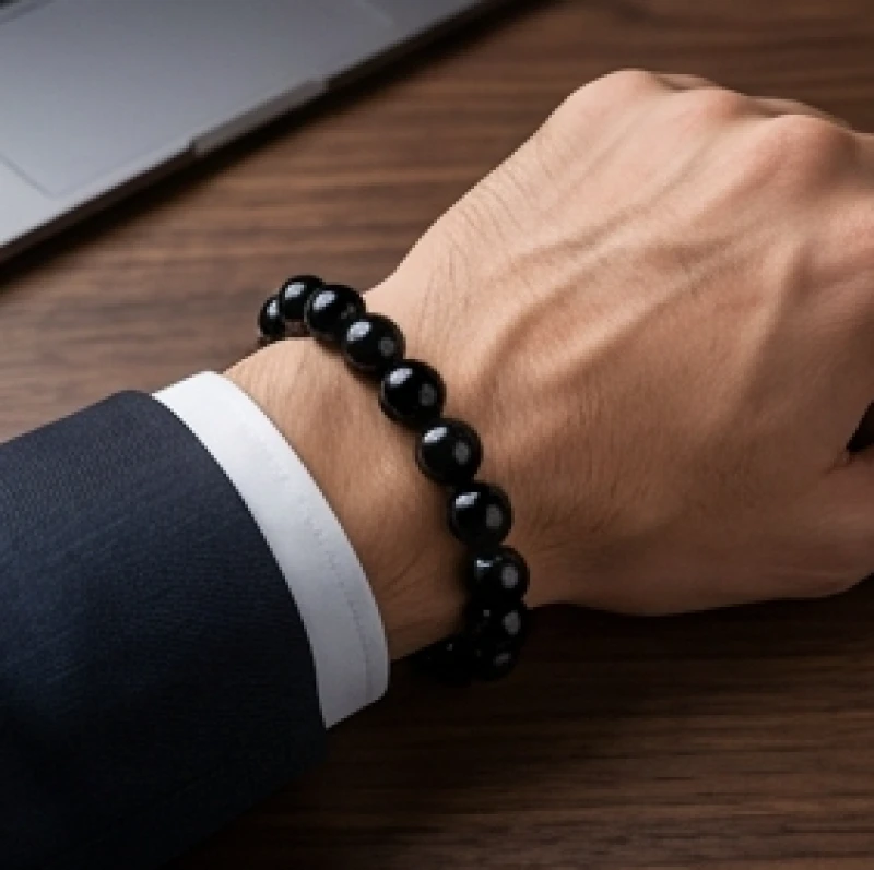 Chuỗi hạt đá thủy tinh núi lửa Obsidian đen tuyền bóng bẩy tôn lên vẻ nam tính và quyền lực
