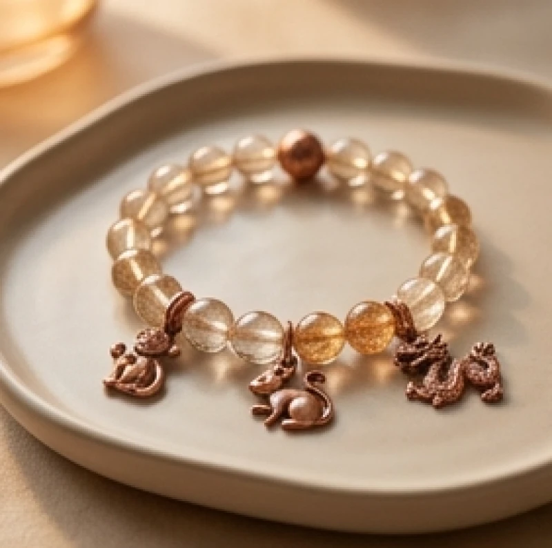 Vật phẩm phong thủy cho tuổi Thân: Bảng giá và cách khai quang 1 Vòng tay đá thạch anh mix charm đồng hình khỉ rồng chuột tam hợp