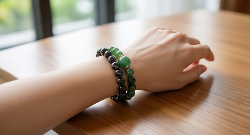 Vòng tay đá thạch anh tóc đen và ngọc bích thanh tao mang nguồn năng lượng mạnh mẽ bảo vệ sức khỏe cho người đeo