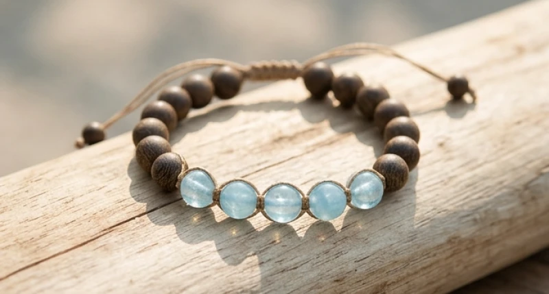 Vòng tay trầm hương kết hợp đá Aquamarine phong thủy kích hoạt tài lộc cho mệnh Mộc