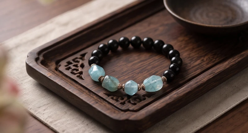 Tử vi tuổi Đinh Mão 1987 năm 2027: Chi tiết 12 tháng và mâm cúng 13 Vòng tay đá Thạch anh đen và Aquamarine đặt cạnh tượng linh vật phong thủy