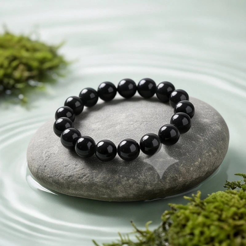 Vòng tay phong thủy đá obsidian đen bóng giúp cân bằng trường khí và bảo vệ chủ nhân