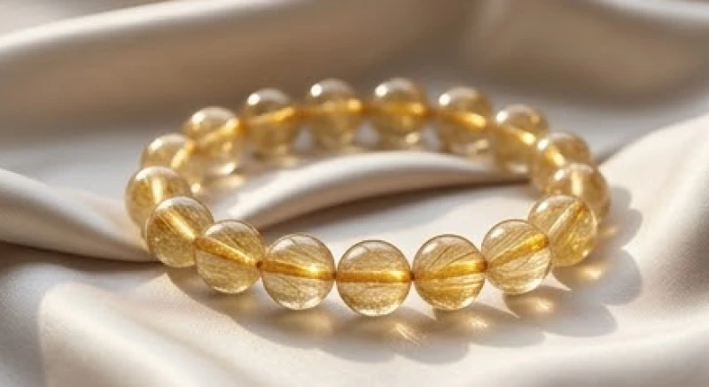 Vòng tay phong thủy làm từ đá thạch anh tóc vàng rực rỡ mang lại năng lượng điềm tĩnh cho bản mệnh
