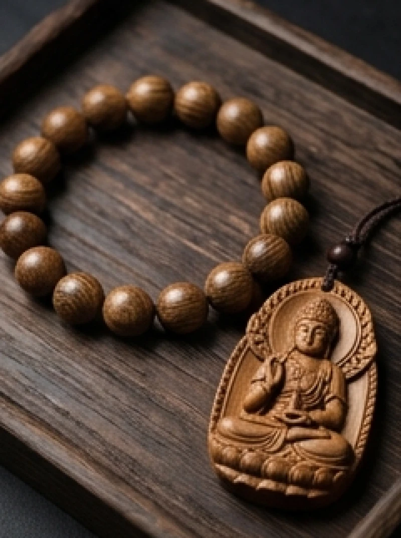Chuỗi vòng tay trầm hương tự nhiên kết hợp cùng mặt Phật bản mệnh Văn Thù Bồ Tát