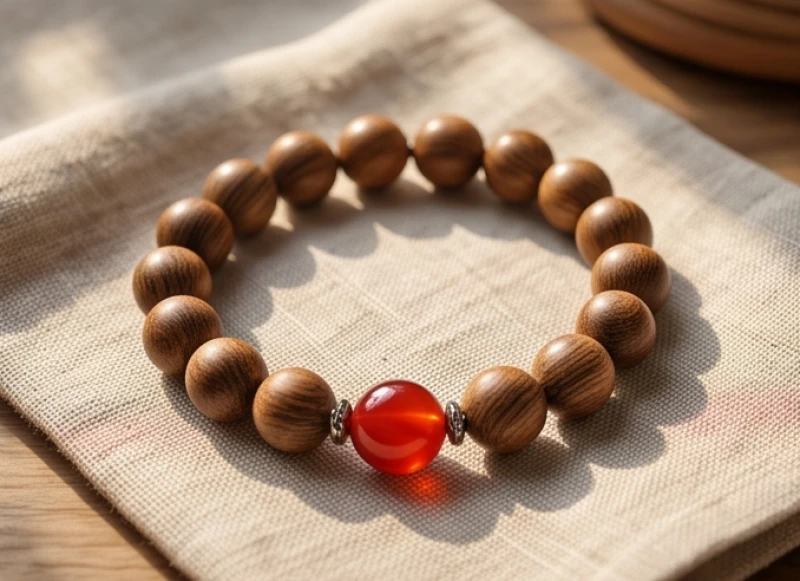 Vòng tay trầm hương kết hợp hạt charm mã não đỏ nổi bật mang lại sinh khí dồi dào