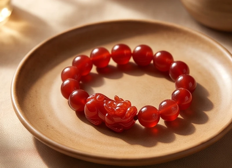 Tỳ Hưu Phong Thủy Tuổi Tuất: Bảng Màu & Cách Tẩy Uế Chuẩn 6 Vòng tay tỳ hưu đá mã não đỏ rực rỡ tương sinh hoàn hảo với bản mệnh Hỏa và Thổ của gia chủ