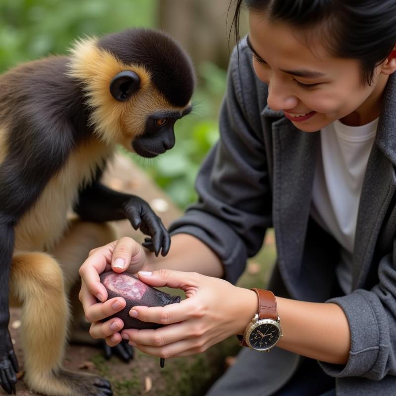 Vượn bị thương được chăm sóc