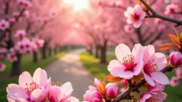 Vườn hoa đào nở rộ báo hiệu điềm lành