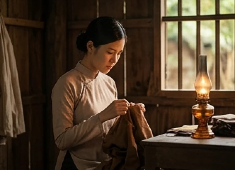 Tử vi trọn đời tuổi Quý Mùi 1943 nữ mạng: Diễn biến các mốc tuổi 4 Người phụ nữ Việt Nam trẻ tuổi mặc áo dài sờn cũ đang miệt mài may vá dưới ánh đèn dầu trong căn nhà gỗ nhỏ