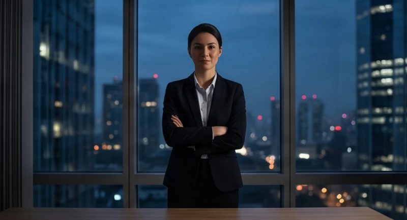 Nhân viên công sở đứng trước cửa sổ lớn tượng trưng cho việc vượt qua chướng ngại vật vô hình