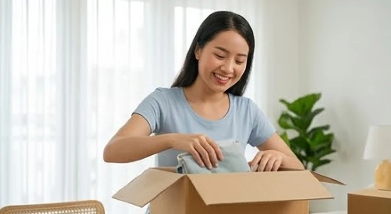 Cô gái trẻ mỉm cười thanh thản khi dọn dẹp lại những kỷ vật cũ để hướng tới hiện tại