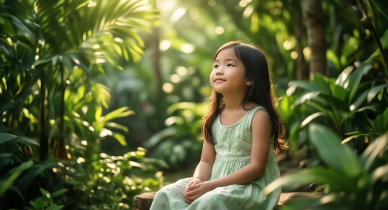 Nụ cười bình yên của một bé gái trong khu vườn xanh mát, đại diện cho những thay đổi tích cực về con đường công danh