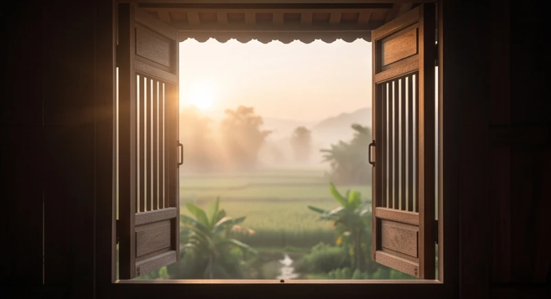 Mơ thấy người đã chết lại chết: Điềm báo và cách hóa giải lo âu 2 Cánh cửa sổ gỗ mở ra đón ánh sáng bình minh xua tan màn sương mù