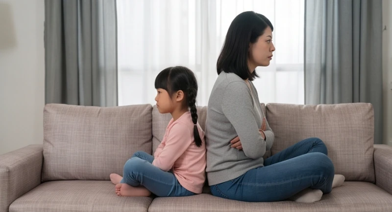 Mơ bị lạc mất con: Giải mã điềm báo giới tính và số may mắn 5 Hai mẹ con ngồi quay lưng lại với nhau trên ghế sofa bộc lộ sự xa cách và rạn nứt tình cảm