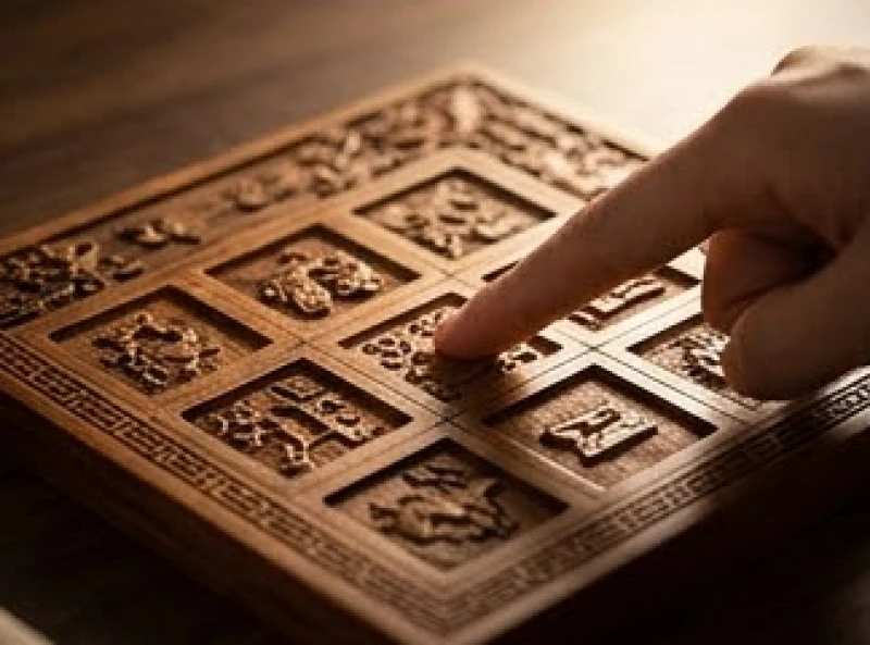 Bàn tay người đang chỉ vào một ô vuông cụ thể trên biểu đồ tử vi để phân tích