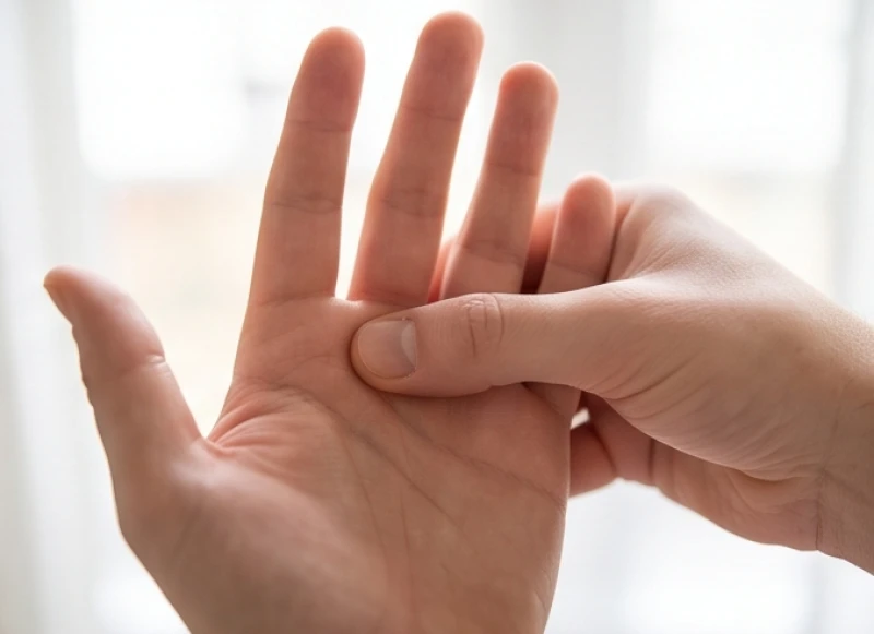 Dùng ngón tay ấn nhẹ để kiểm tra độ đàn hồi của gò Thái dương dưới ngón áp út